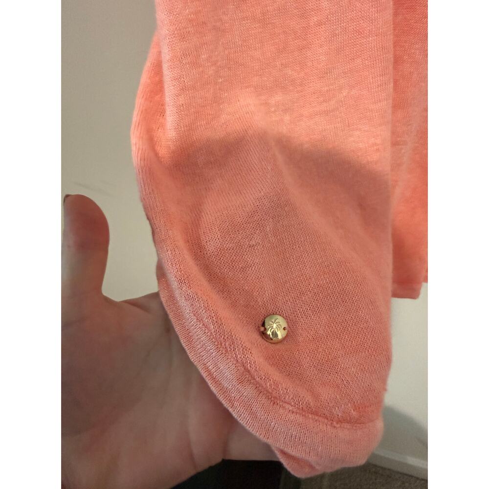 Lilly Pulitzer 100% LINEN Sanford Top Coral V Neck Relaxed Coverup L/XL FLAW - Picture 7 of 11